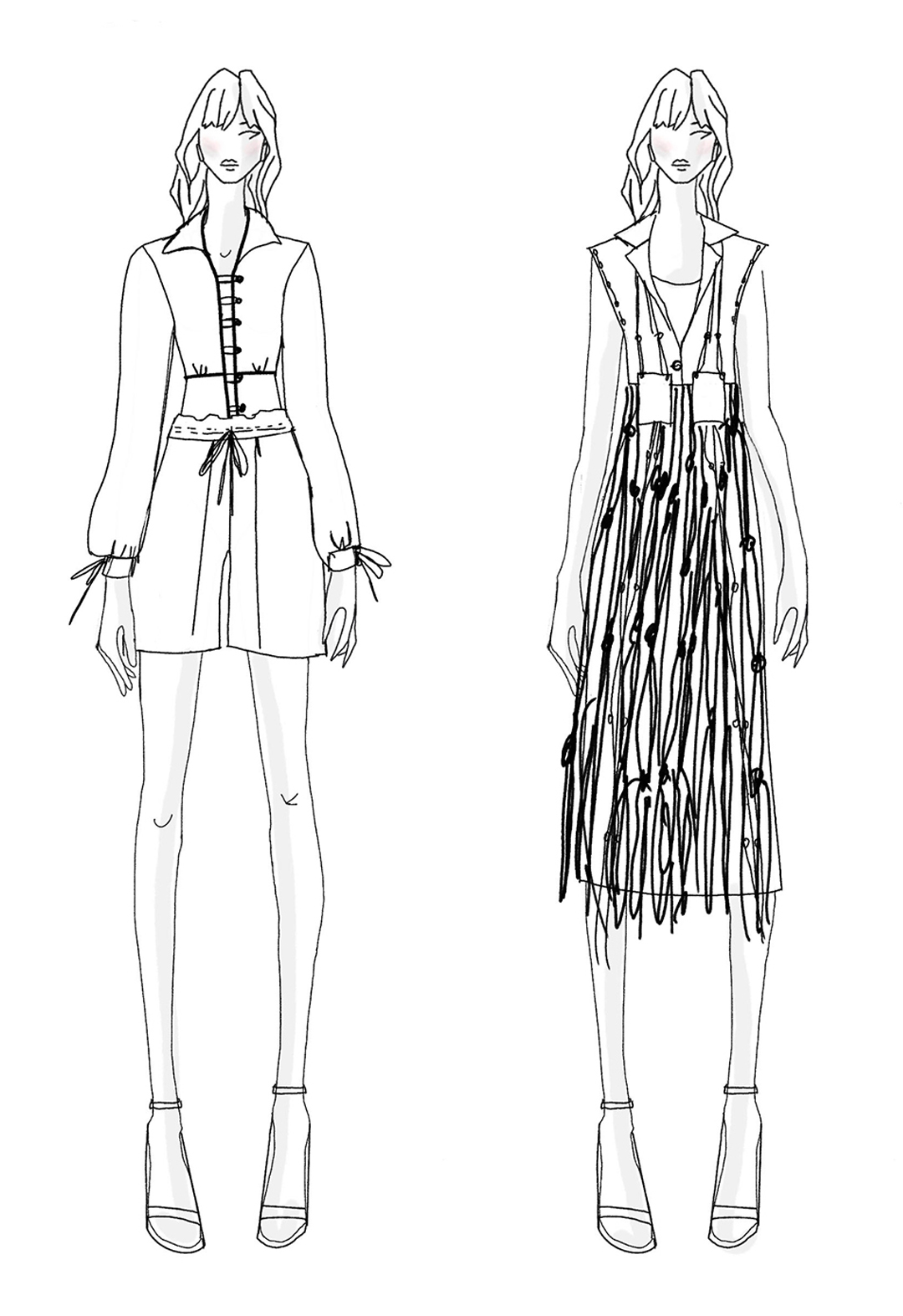 The image shows two sketches showing Look 1 and Look 2.